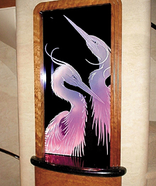 Carved Glass Herons